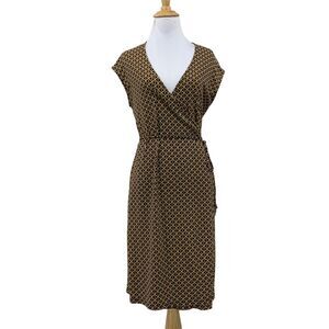 Michael Kors Chain Print Wrap Dress Womens S Small Cinch Waist Knee Length